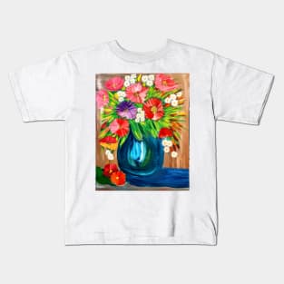 Some abstract mixed flowers in a metallic vase Kids T-Shirt